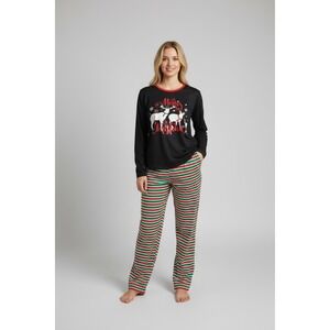 Womens Christmas Pajama Set Long Sleeve Top Pants Reindeer Merry Christmas